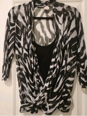 Only Nine Animal Print Blouse Small White & Black Women's Sheer